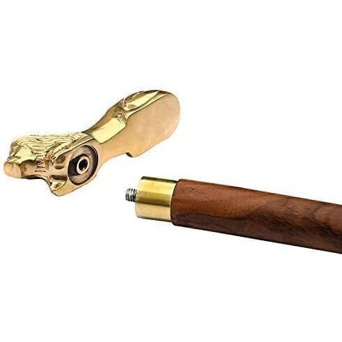 Itos365 Handmade Wooden Folding Walking Stick 36 Inches - Handcrafted Walking Cane With Brass Handle Lion- Gifts Ideas