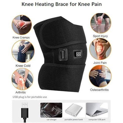 Probiz Heating Knee Brace Wrap, Knee Elbow Warmer Heated Knee Wrap Heating Pad Heat For Knee Injury, Rheumatism, Cramps Arthritis Recovery, Varicose Veins Joint Pain, Muscles Pain Relief