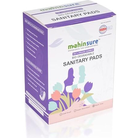 Mahinsure Bamboo Sanitary Pad, Skin-Friendly, Biodegradable, Xl, Pack Of 45 Pcs