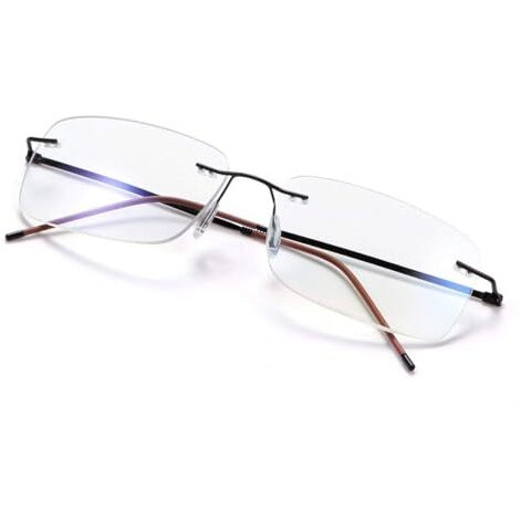 Rimless Progressive Multifocus Reading Glasses Blue Light Blocking No Line Multifocal Computer Readers For Women Men Unisex Rectangular Eyewear Titanium Lightweight (2)