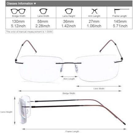 Rimless Progressive Multifocus Reading Glasses Blue Light Blocking No Line Multifocal Computer Readers For Women Men Unisex Rectangular Eyewear Titanium Lightweight (1)