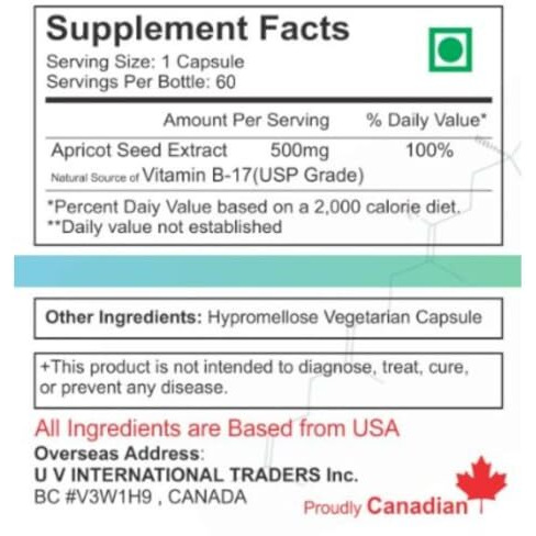 Wellness Extract Asterveda Vitamin B17 Amygdalin 99.5% Apricot Extract Organic Natural -60 Capsules