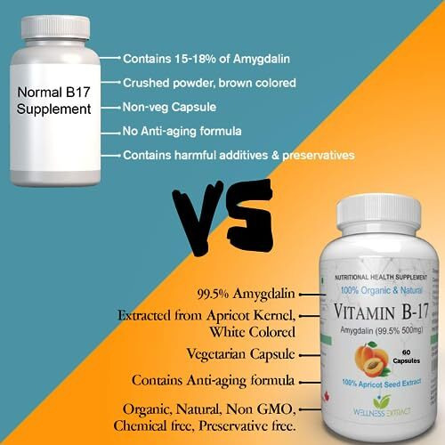 Wellness Extract Asterveda Vitamin B17 Amygdalin 99.5% Apricot Extract Organic Natural -60 Capsules