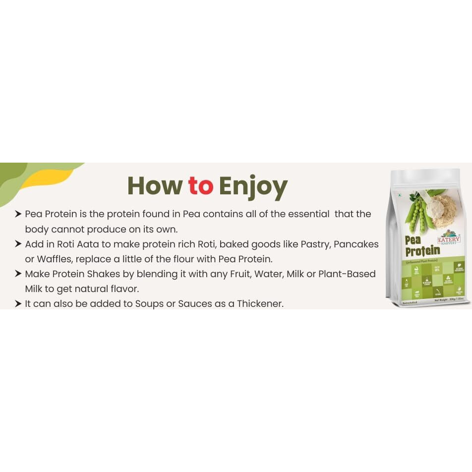 Eatery Harvest By Saipro Pea Protein Isolate 85%, 200G, Unflavoured, Plant Protein, Vegan Supplement