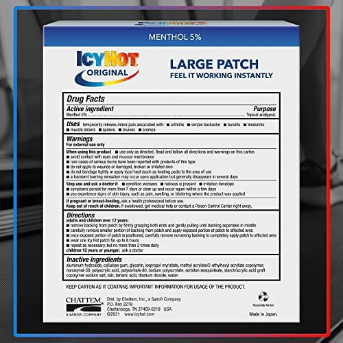 Icy Hot Extra Strength Original Medicated Advanced Pain Relief Patch 5Pcs, Large 1Pack | Instant Relief From Muscular Pain & Joint Pain| Natural Pain Relief Patches