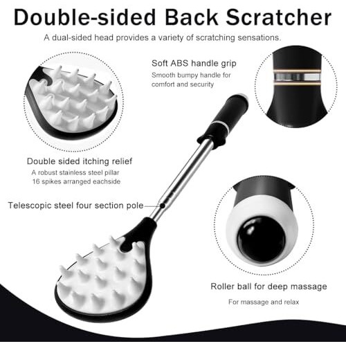 Hannea Extendable Back Scratcher,Portable Telescoping Metal Back Scratchers With Frosted Texture Handle,Upgraded Metal Stainless Steel Telescoping Scratcher Tool