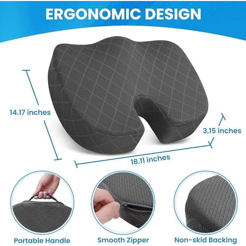Lifeberg Orthopedic Memory Foam Plus Seat Cushion For Sciatica,Tailbone Pain Relief Sitting Home Car, Office Chair & Wheelchair, Driving (Upto 80Kg Wt, Grey)