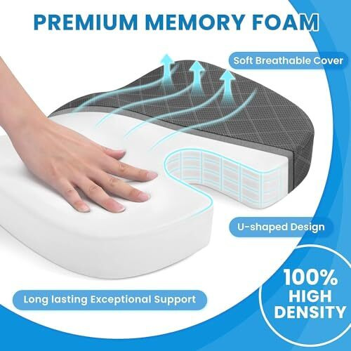 Lifeberg Orthopedic Memory Foam Plus Seat Cushion For Sciatica,Tailbone Pain Relief Sitting Home Car, Office Chair & Wheelchair, Driving (Upto 80Kg Wt, Grey)