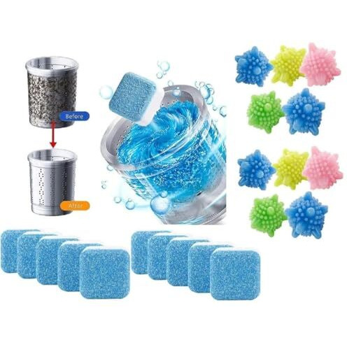 Ankev Tangle-Free Laundry Scrubbing Balls & Washing Machine Drum-Tub Descaling Tablets Combo (10 Each) - Anti-Wrap, Deep Cleaning Effervescent Tablets For Clothes And Drum Protection