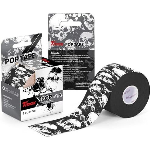 Tmax Cotton Kinesiology Tape  Elastic Sports Tape For Muscle Support, Pain Relief, And Joint Stability  5 Cm X 5 M Roll, (Skull)