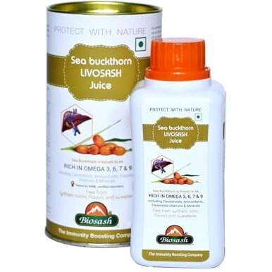 Biosash Seabuckthorn Livosash Juice 250Ml | Ayurvedic Blend With Kutki, Brahmi & Giloy |Omega 3 6 7 9 | Omega-Rich Formula For Liver Health & Detoxification