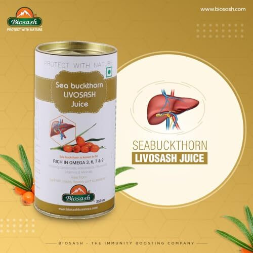 Biosash Seabuckthorn Livosash Juice 250Ml | Ayurvedic Blend With Kutki, Brahmi & Giloy |Omega 3 6 7 9 | Omega-Rich Formula For Liver Health & Detoxification