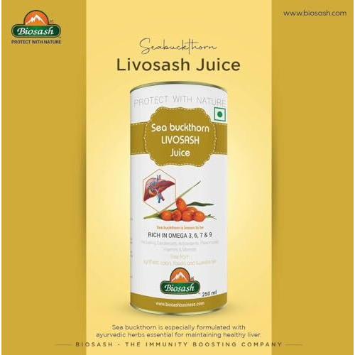 Biosash Seabuckthorn Livosash Juice 250Ml | Ayurvedic Blend With Kutki, Brahmi & Giloy |Omega 3 6 7 9 | Omega-Rich Formula For Liver Health & Detoxification