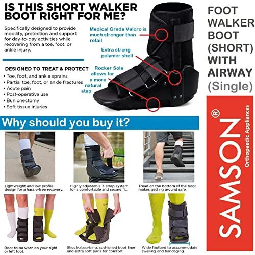 Foot Walker (Boot) With Airway - For Rehab After Fractures, Injuries, Sprains & Surgery (Fits Both Legs - Right & Left Leg) (Unisex) (Short Length, Small Size)