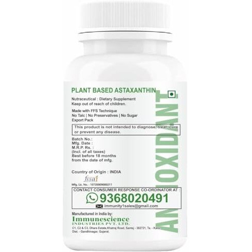 Hxn Astaxanthin Supplement 6Mg From Veg Source & Grape Seed Extract Powder As Antioxidant, Immunity, Eye & Skin Health Nutrition- 60 Tablets (No Capsule Pack1)
