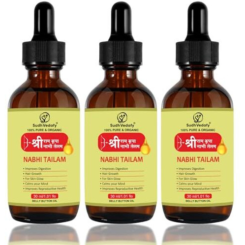 Sudh Vedafy Sri Ram Nabhi Tailam 30Ml | Ayurvedic Multi Benefit Nabhi Oil | Belly Button Oil For Skin & Hair | Nabhi Oil Ayurvedic For Health And Beauty |   (Pack Of 3)