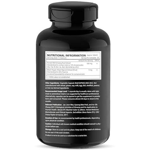 Greendorse Korean Red Panax Ginseng Root Extract | 10% Root Ginsenosides By Hplc | Extra Strength Ginsenosides For Energy, Focus, Performance, Vitality & Immune Support- 30 Veg Capsules