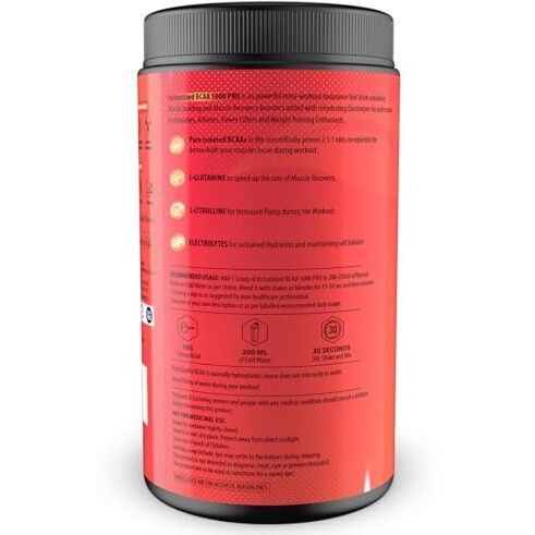 Naturyz Instantized Bcaa 5000 Pro |5G Vegan Bcaas | Glutamine | Citrulline | Electrolytes | 0 Added Sugar | Powerful Intra Workout Amino For Lean Muscle Growth, Strength, Quick Re-Hydration & Instant Energy - 300G(Mango Orange Mix)