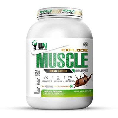 Wn World Nutrition Explode Muscle Mass Gainer | High-Calorie Muscle Growth Formula With Protein, Bcaa, L-Glutamine, Vitamins & Minerals For Lean Mass Building And Recovery | Double Rich Chocolate 3Kg