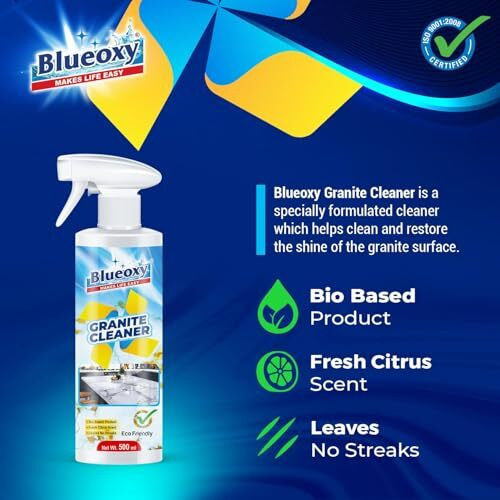 Blueoxy Granite And Stone Cleaner Spray | Granite Floor Cleaner And Shiner | Granite Countertop Cleaner | Marble Cleaner | Fresh Citrus Scent | 500 Ml - Pack 1