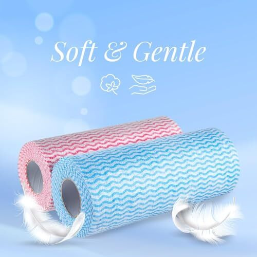 Non-Woven Reusable & Washable Kitchen Towel Wipes (80 Wipes Per Roll, Total 160 Sheets) - Total 160 Premium Kitchen Towel Roll 2-Ply, Paper Towels For Kitchen Cleaning Eco-Friendly Disposable Towel