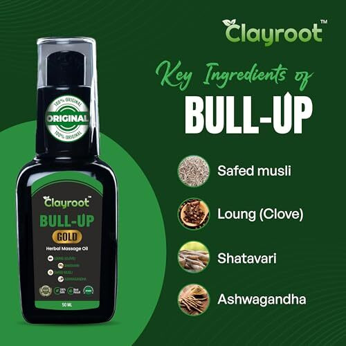 Clayroot Bull-Up Massage Oil For Men 100% Pure And Natural - 50 Ml | Original Bull Up Oil | Ayurvedic Bull Up Oil For Men