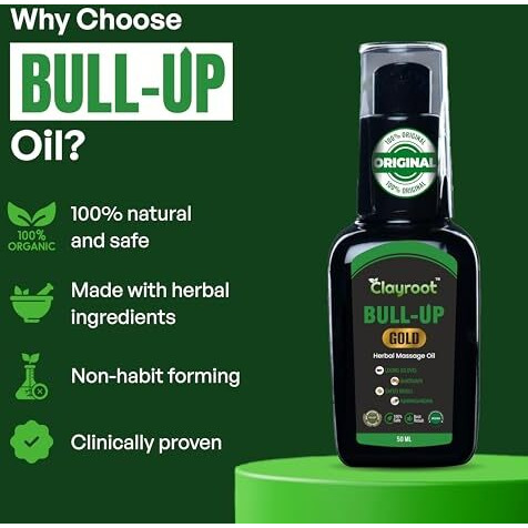 Clayroot Bull-Up Massage Oil For Men 100% Pure And Natural - 50 Ml | Original Bull Up Oil | Ayurvedic Bull Up Oil For Men
