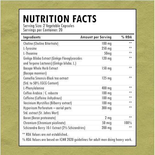 Klr.Fit Neuro.Fit - Nervous System Support For Mood Balance & Focus Clarity | Ginkgo Biloba, Bacopa Whole Herb, Hypericum Perforatum | 40 Veg Capsules