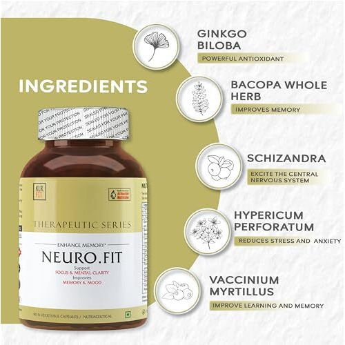Klr.Fit Neuro.Fit - Nervous System Support For Mood Balance & Focus Clarity | Ginkgo Biloba, Bacopa Whole Herb, Hypericum Perforatum | 40 Veg Capsules