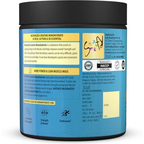 Naturyz Pure Micronized Creatine Monohydrate | Rapid Absorption | Quercetin | Muscle Strength & Power For Intense Workout | Supports Athletic Performance | Enhances Lean Muscle Volume - 150G(Unflavoured)