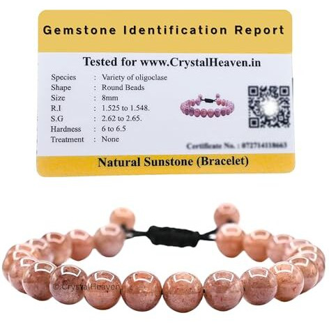 Crystal Heaven Certified Natural Healing Crystal Bracelet For Women Men - Aaa Grade Original Healing Gemstone Adjustable Bracelet For Yoga Reiki Meditation Feng Shui (Sunstone)
