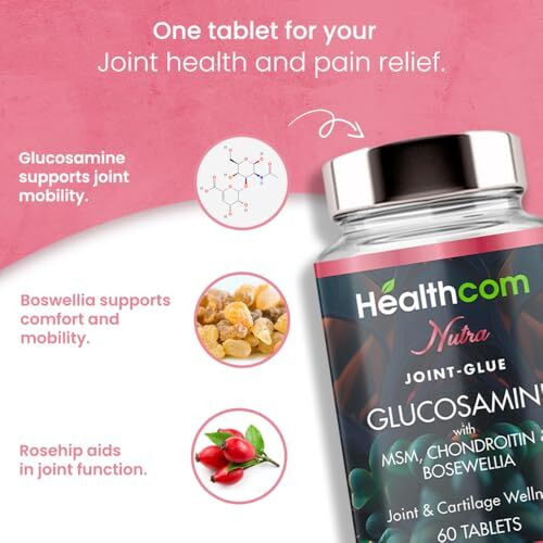 Healthcom Nutra Joint Glue 60 Tablets Pack Glucosamine For Joint & Cartilage Wellness Joint Health, Mobility & Flexibility | Msm, Chondroitin, Bosewellia | Men & Women Joint Comfort