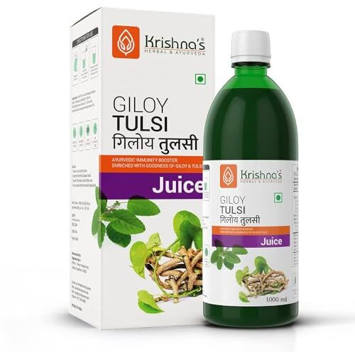 Krishna's Giloy Tulsi Juice, Enriched With Goodness Of Giloy & Tulsi, No Artificial Colors Or Flavours & Gluten Free - 1000 Ml (Pack Of 1)