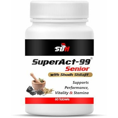Super Act 99 Senior - Natural & Safe Formula For Men 50+ | Strength, Power & Stamina | Enhances Performance | Enriched With Shilajit, Ashwagandha, Makardhawaj, Javitri & Saffron | Relieves Stress & Anxiety | 60 Tablets