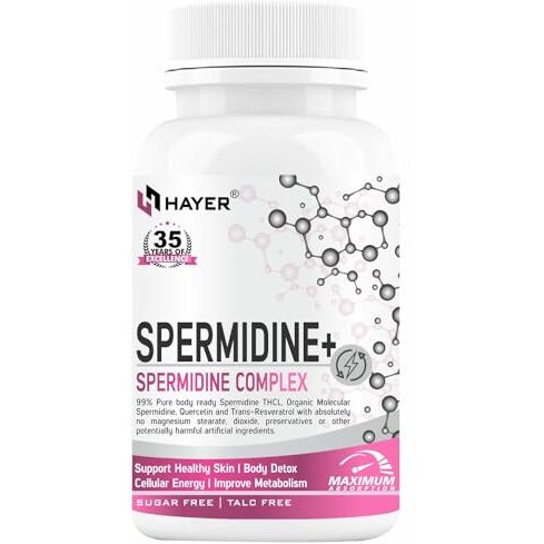 Hayer Liposomal Spermidine Supplement, Ultra High Concentrated Formula - 98%+ Highly Purified And Bioavailable With Resveratrol, Quercetin To Support Cellular Energy, Longevity- 30 Tablets (30)