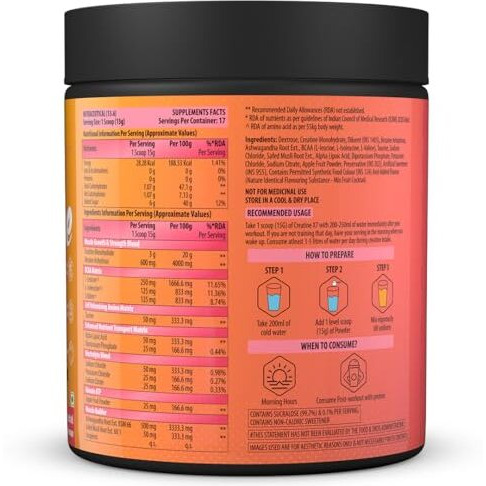 Naturyz Creatine X7 Pure Micronized Creatine Monohydrate Post Workout Drink | Rapid Absorption With Aminos | Bcaa | Atp Transport Matrix | Muscle Growth & Strength | Power Of 7 Blends | Muscle Builder- 250G(Mixfruit Cocktail)