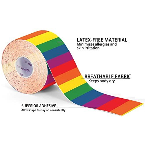 A-Tape Made In Korea Kinesiology Tape For Physiotherapy Kinesio Tape For Sports Injury Pain Relief Athletic Therapeutic Muscle Tape (5 Cm * 5.0 M) (Rainbow)