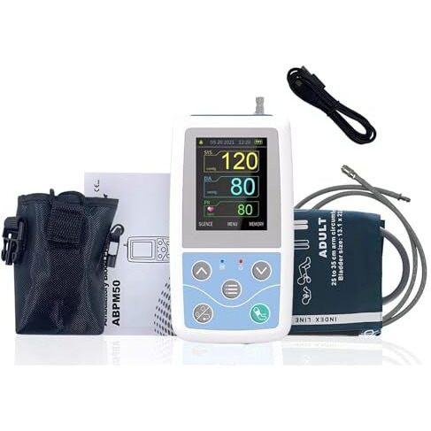 Medilma Cms Battery Operated Ambulatory Blood Pressure Monitor Pm50 With Adult Cuff For Bp Monitoring At Home, Hospital, Clinic 24 Hours Portable 2.4 Inch Lcd Display, 1 Year Warranty