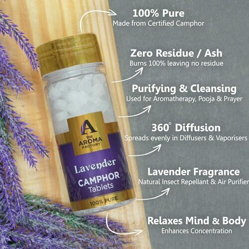 The Aroma Factory Pure Camphor Tablets, Citrus Lemon & Lavender, Zero Residue Kapoor With Fragrance For Pooja, Aarti Kapur | Bottle Pack Of 2 X 80Gm