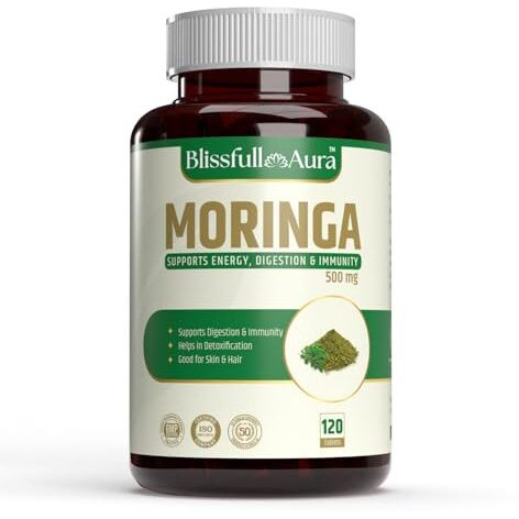 Blissfull Aura Organic Moringa Tablets, Stress Relief, Immunity Booster, 100% Natural, Helps In Digestion And Antioxidants, 120 Tablets