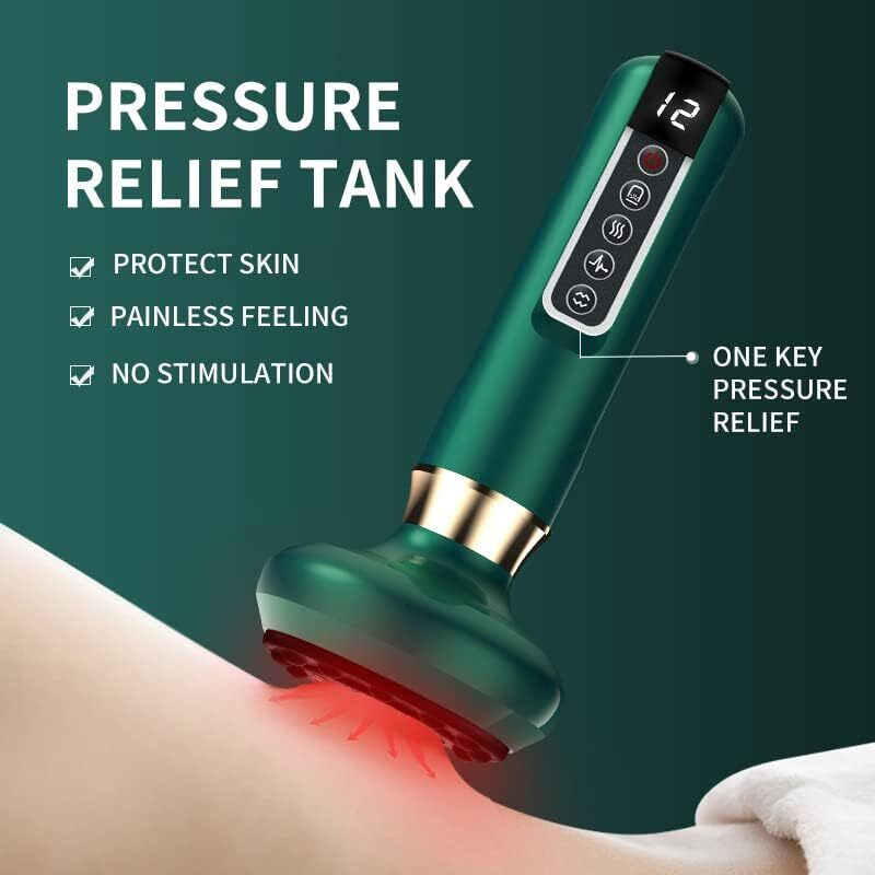 Jancom Electric One Button Pressure Relief 12 Gears Led Intelligent Air Breathing Cupping Gua Sha Massage Device Portable Cupping Machine With Warming Vacuum Cupping Therapy Machine