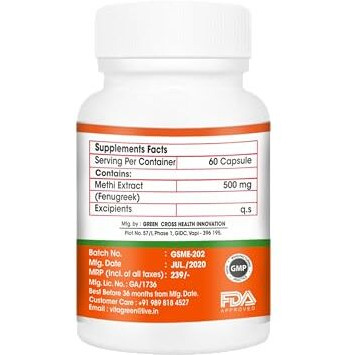 Methi 500 Mg, Pack Of 60 Capsules For Joint Support, 100% Natural, Ayurveda Herb, Health, Dietary, Herbal, Nutrition Supplements (Pack Of 2)