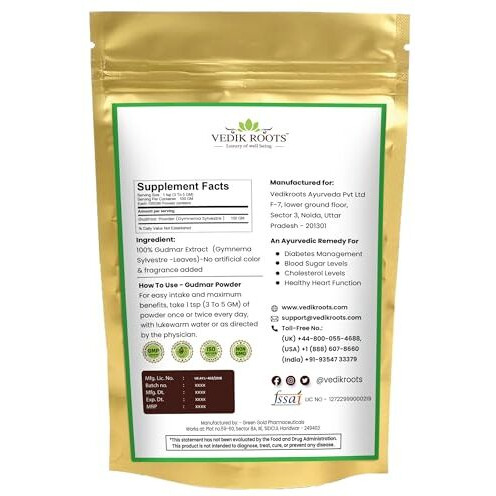 Vedikroots Gudmar Powder - An Ayurvedic Solution For Effectively Managing Blood Sugar Levels, Bad Cholesterol And Sugar Cravings(100 Gm) (Pack Of 1)