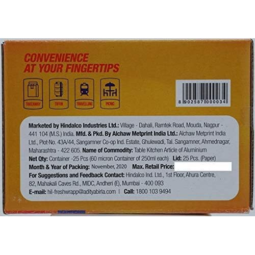 Freshwrapp Aluminium Containers - 250 Ml - 25 Pieces - Pack Of 1