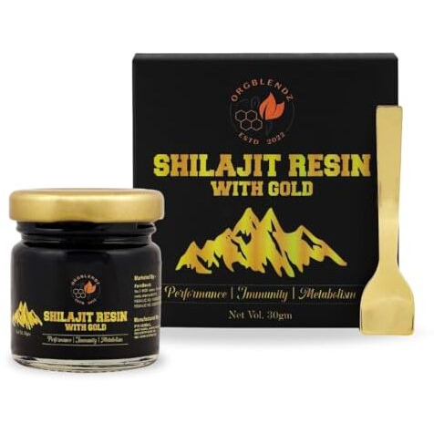 Orgblendz Shilajit Gold Resin 30G | Contains 24 Carat Gold | Pure & Original | Helps Better Physical Performance | 100% Ayurvedic & Natural Shilajeet | Lab Tested