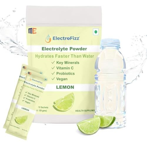 Electrofizz Electrolyte Powder 24 Sachets Of 10 Gms Each | Electrolyte Powder With Probiotics & Vitamin C | Instant Energy Drink For Workout For Men & Women- Pack Of 2 (Lemon)