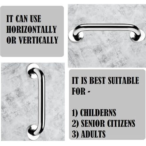 Pefko Pfk057 Stainless Steel Wall Mounted Grab Bar, Towel Bar, Bathtub Rails, Safety Hand Support Balance Handle Bars, Bathroom Accessories For Home, Hotel (Silver [ Combo Pack Of 2 ], 9 Inch)