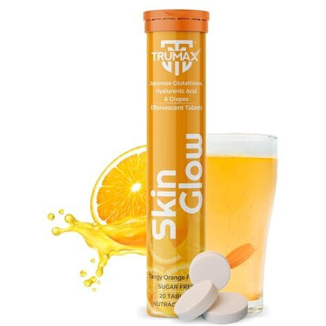 Trumax Japanese Sugarfree Glutathione Tablets For Skin Whitening 500Mg, 20 Effervescent Tablets Tangy Orange With L-Glutathione, Hyaluronic Acid & Vitamin C For Antioxidant Defense & Anti-Dark Spot Care