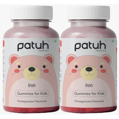 Patuh Healthcare Iron Gummies For Kids (4 Years & Above) Natural Pomegranate Flavor 100% Vegetarian Formula, Kids Gummies To Prevent Fatigue And Boost Energy Supports Immune System, (Pack Of 2)