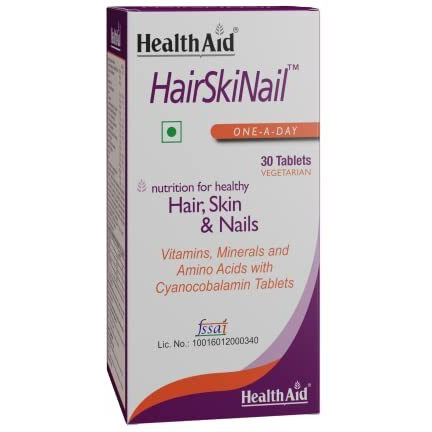 Healthaid Hairskinail - 30 Tablets | Nutrition For Hair Growth, Glowing Skin And Strong Nails | Formula Enriched With Vitamins, Minerals And Amino Acids With Cynocobalamin | For Men & Women